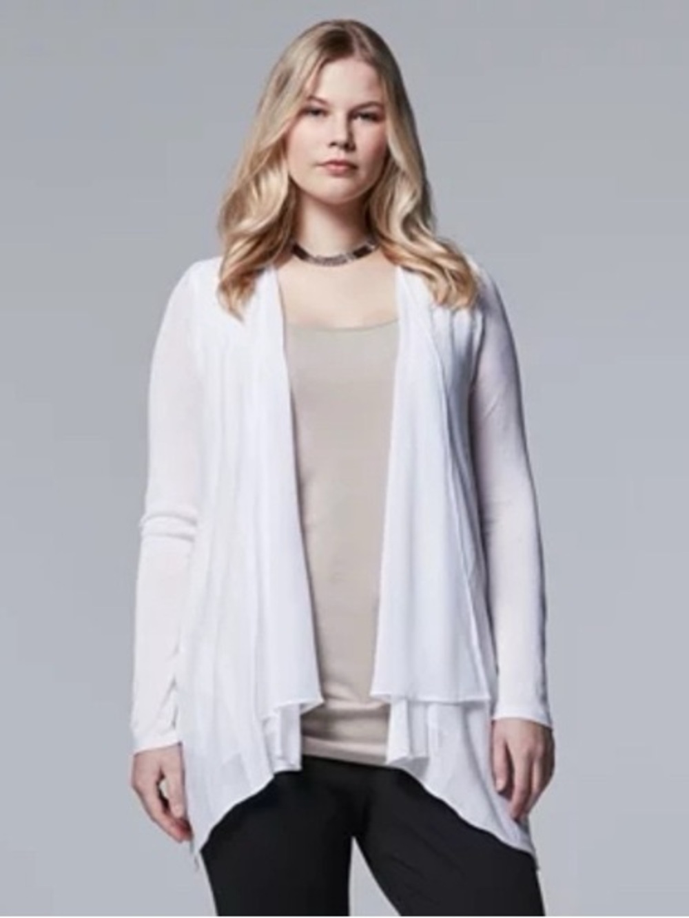 Simply Vera Vera Wang White Draped Open-Front Cardigan